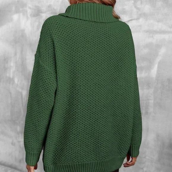 Green Preppy Womens turtleneck Sweater - Picture 3 of 5